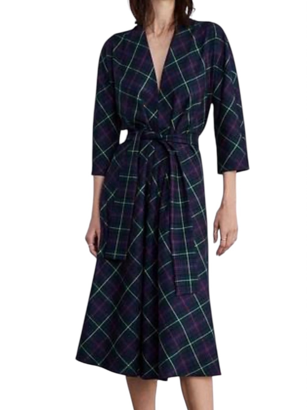 Zara Plaid Tie Midi Dress Tartan Black Label Outlander Women’s Large